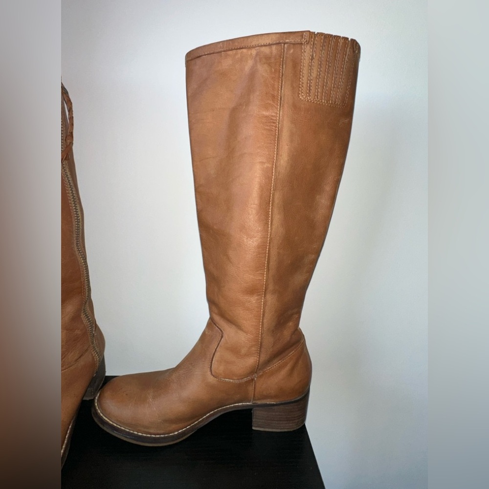 🤎 Lucky Brand LK-Hesper Tall Leather Boots Dark Camel Norway 10M - Picture 2 of 11